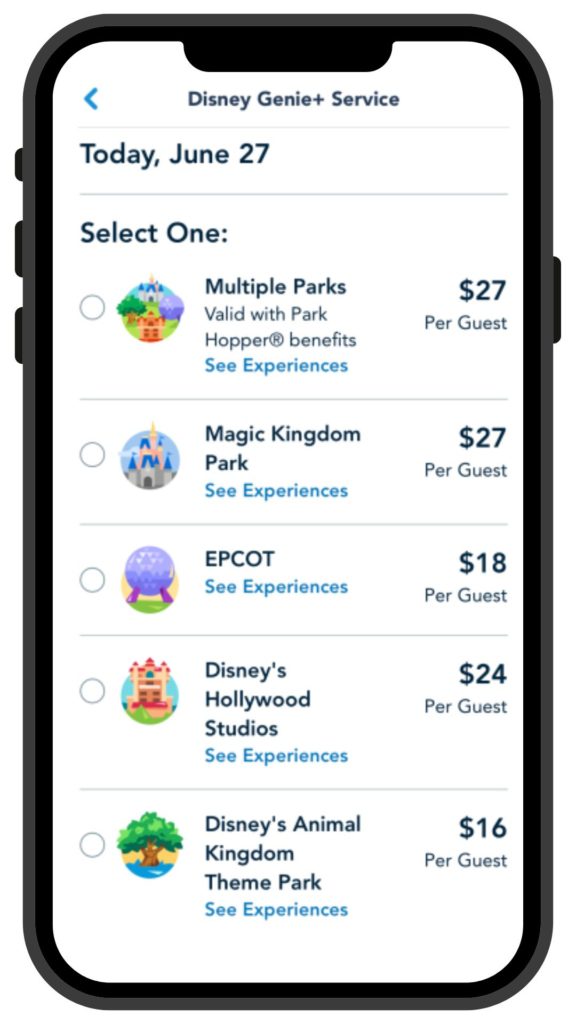 Imagem mostrando os Valores atualizados do "Fura Filas" Disney Genie+
