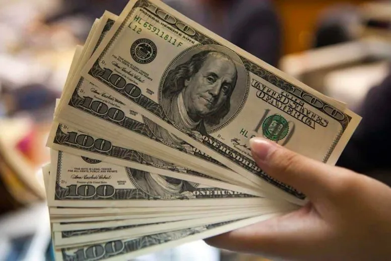 Mão segurando notas de dólar