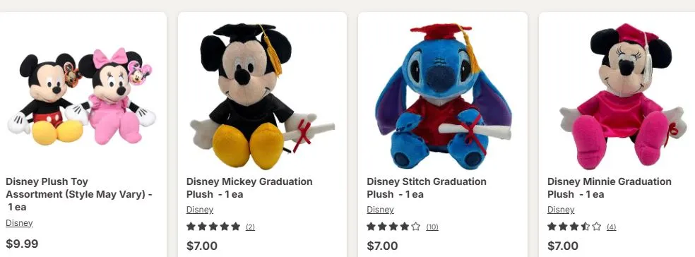 Brinquedos de pelúcia da Disney disponíveis no site do Walgreens