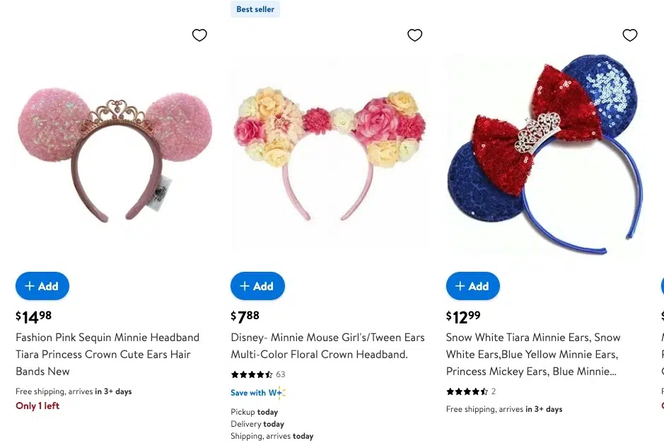 Tiaras de orelhinhas da Minnie disponíveis no site do Walmart