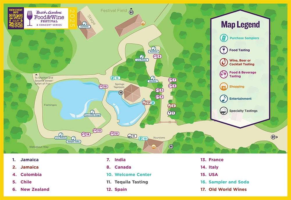 Mapa do evento Food and Wine 2025 do Busch Gardens